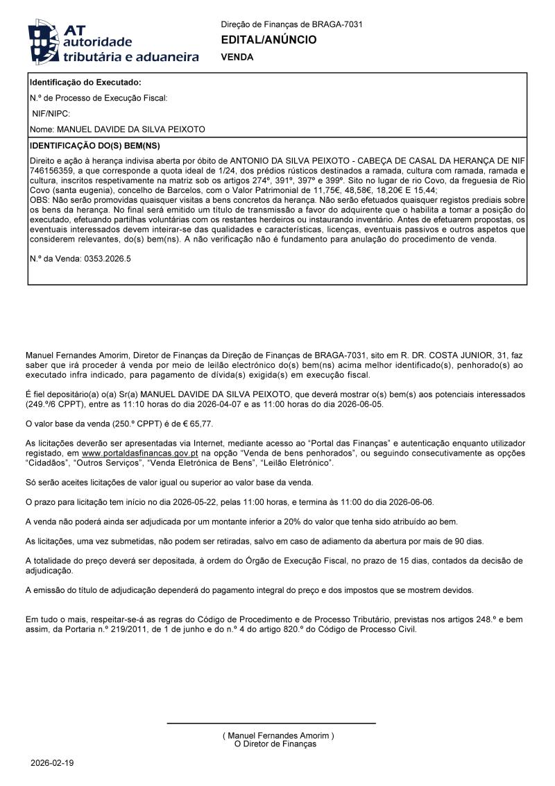 Imóvel 0353.2026.5 — Execução Fiscal AT 2