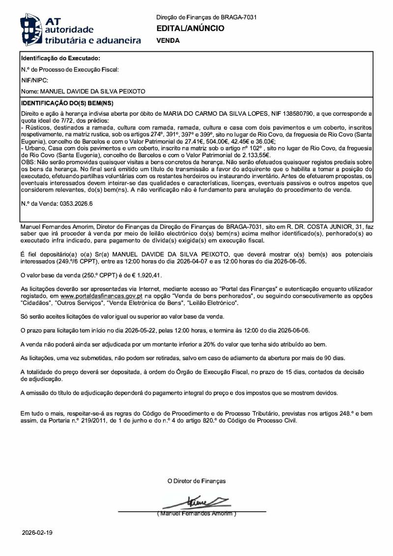 Imóvel 0353.2026.6 — Execução Fiscal AT 3